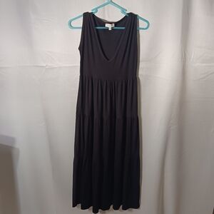 See You Monday Black Layered Comphy Midi Dress Sexy Neckline